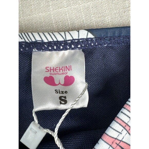 Shekini High Waist Ruffle Bikini‎ Bottom Women’s Size Small Navy White Pink - Picture 7 of 12